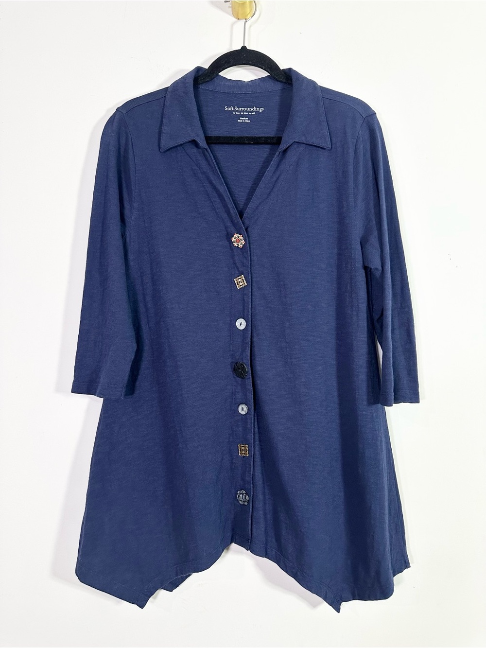 Soft Surrounding Navy Blue Button Down 3/4 Sleeve Too